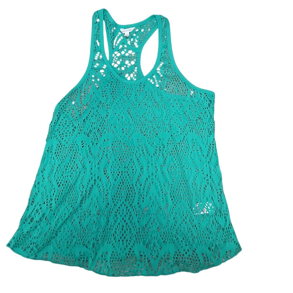 Aeropostale Women’s Tank Top Large Green Crochet‎ Lace Eyelet Sheer Racerback